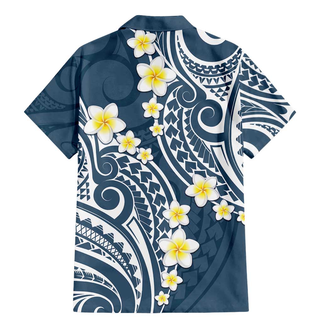 Plumeria With Blue Polynesian Tattoo Pattern Family Matching Mermaid Dress and Hawaiian Shirt