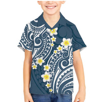 Plumeria With Blue Polynesian Tattoo Pattern Family Matching Mermaid Dress and Hawaiian Shirt