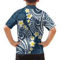 Plumeria With Blue Polynesian Tattoo Pattern Family Matching Summer Maxi Dress and Hawaiian Shirt
