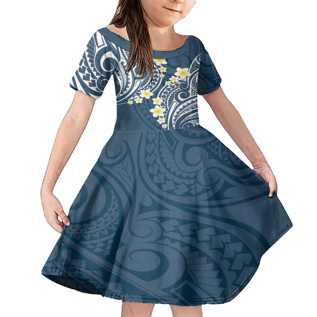 Plumeria With Blue Polynesian Tattoo Pattern Family Matching Tank Maxi Dress and Hawaiian Shirt