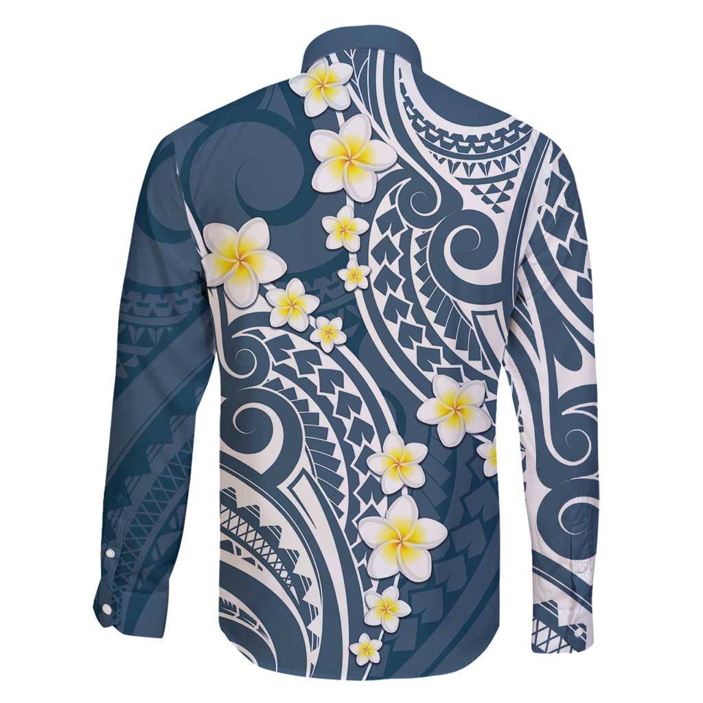 Plumeria With Blue Polynesian Tattoo Pattern Family Matching Tank Maxi Dress and Hawaiian Shirt