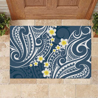 Plumeria With Blue Polynesian Tattoo Pattern Rubber Doormat