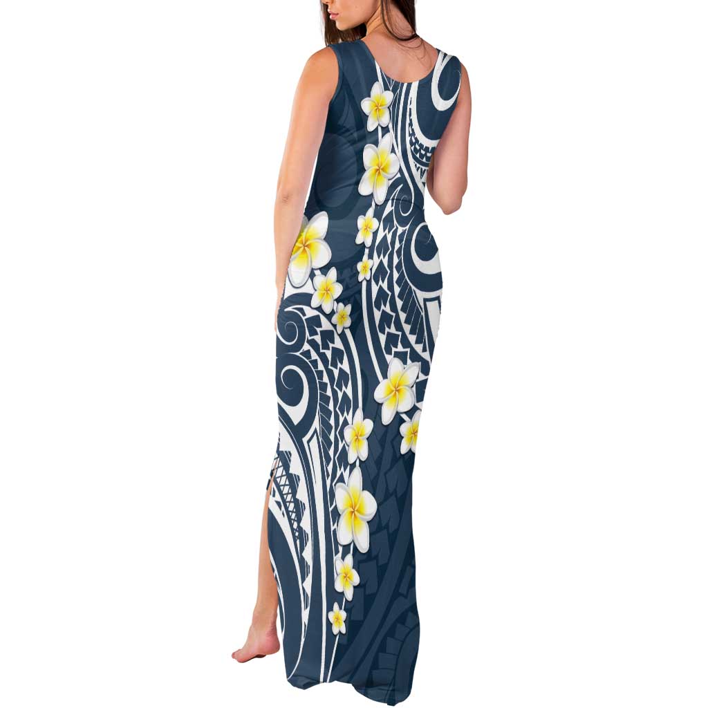 Plumeria With Blue Polynesian Tattoo Pattern Tank Maxi Dress