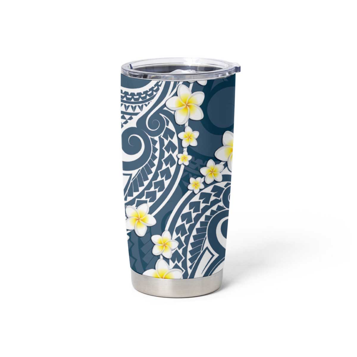 Plumeria With Blue Polynesian Tattoo Pattern Tumbler Cup