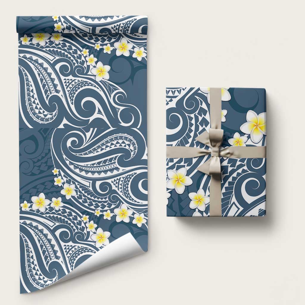 Plumeria With Blue Polynesian Tattoo Pattern Wrapping Paper - Polynesian Pride