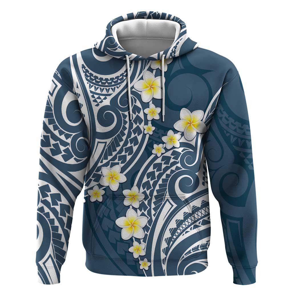 Plumeria With Blue Polynesian Tattoo Pattern Zip Hoodie
