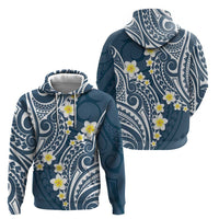 Plumeria With Blue Polynesian Tattoo Pattern Zip Hoodie