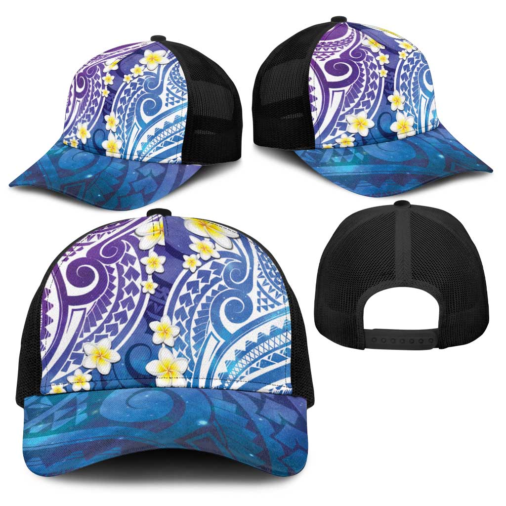 Plumeria With Galaxy Polynesian Tattoo Pattern Baseball Net Cap LT05 - Polynesian Pride