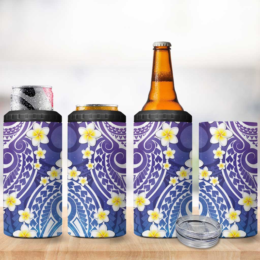 Plumeria With Galaxy Gradient Polynesian Tattoo Pattern 4 in 1 Can Cooler Tumbler