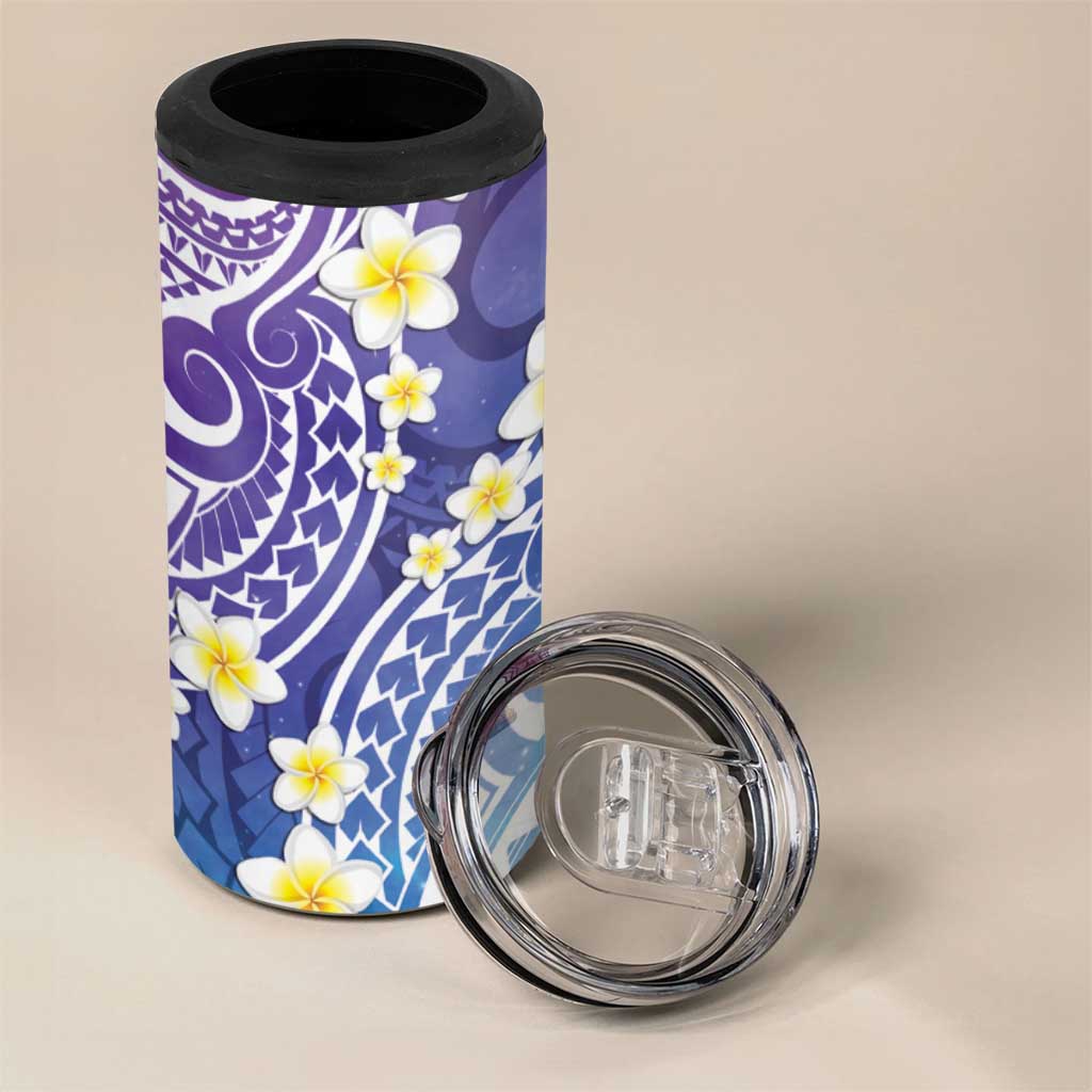 Plumeria With Galaxy Gradient Polynesian Tattoo Pattern 4 in 1 Can Cooler Tumbler