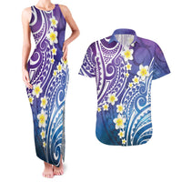 Plumeria With Galaxy Polynesian Tattoo Pattern Couples Matching Tank Maxi Dress and Hawaiian Shirt
