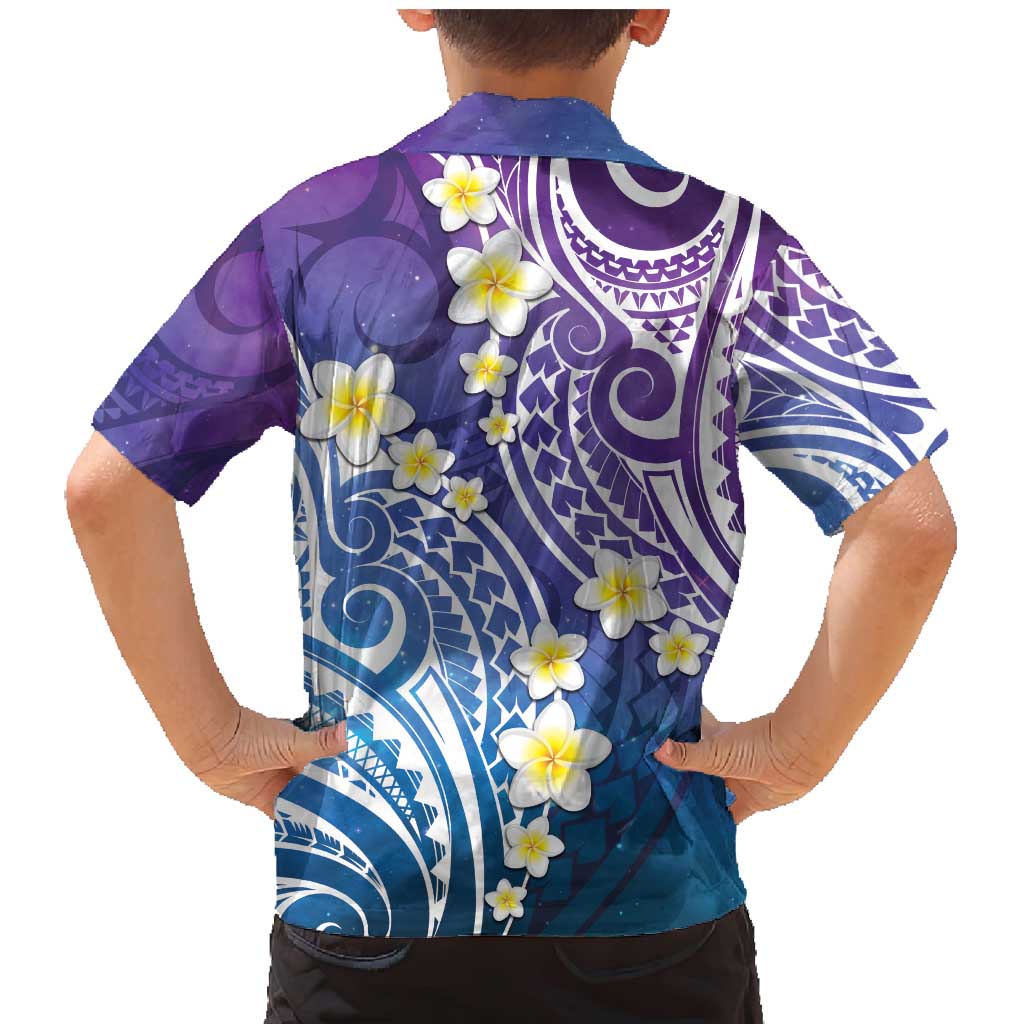 Plumeria With Galaxy Polynesian Tattoo Pattern Family Matching Mermaid Dress and Hawaiian Shirt