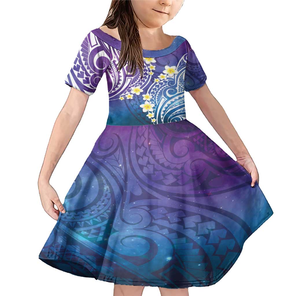 Plumeria With Galaxy Polynesian Tattoo Pattern Family Matching Mermaid Dress and Hawaiian Shirt