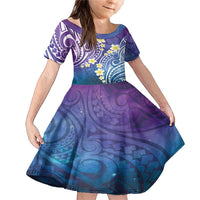 Plumeria With Galaxy Polynesian Tattoo Pattern Family Matching Mermaid Dress and Hawaiian Shirt