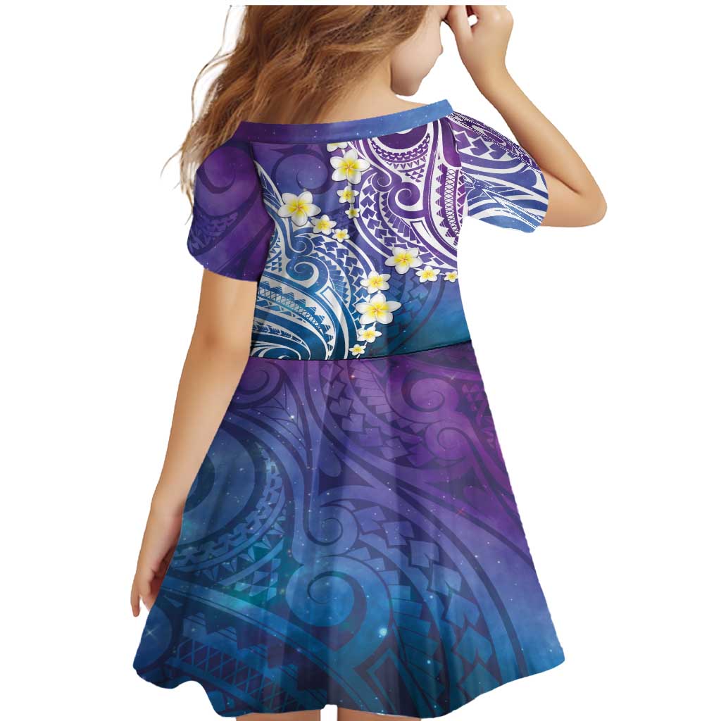 Plumeria With Galaxy Polynesian Tattoo Pattern Family Matching Mermaid Dress and Hawaiian Shirt