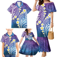 Plumeria With Galaxy Polynesian Tattoo Pattern Family Matching Mermaid Dress and Hawaiian Shirt