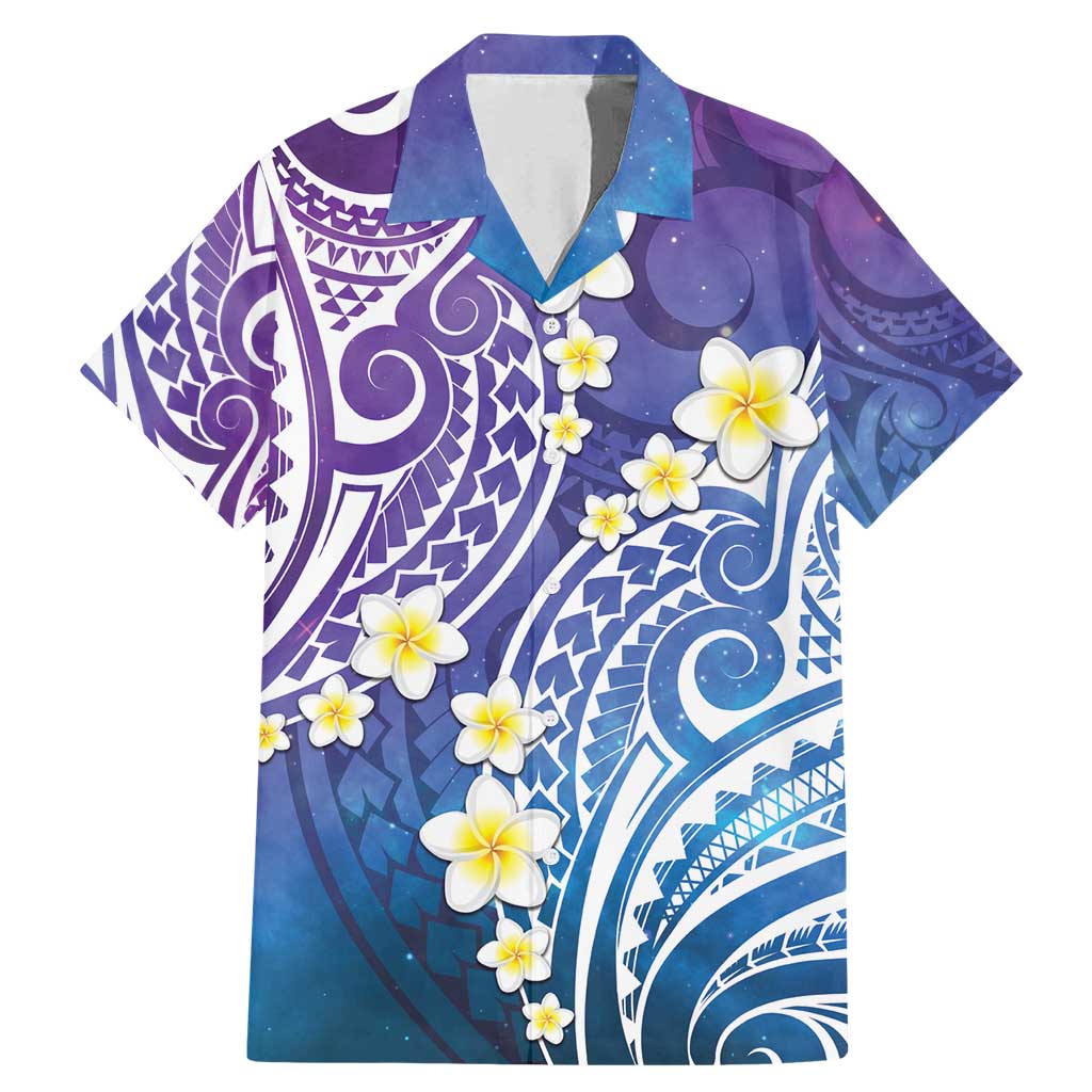 Plumeria With Galaxy Polynesian Tattoo Pattern Family Matching Mermaid Dress and Hawaiian Shirt