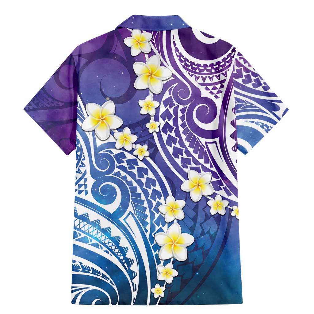Plumeria With Galaxy Polynesian Tattoo Pattern Family Matching Mermaid Dress and Hawaiian Shirt