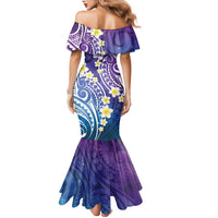 Plumeria With Galaxy Polynesian Tattoo Pattern Family Matching Mermaid Dress and Hawaiian Shirt