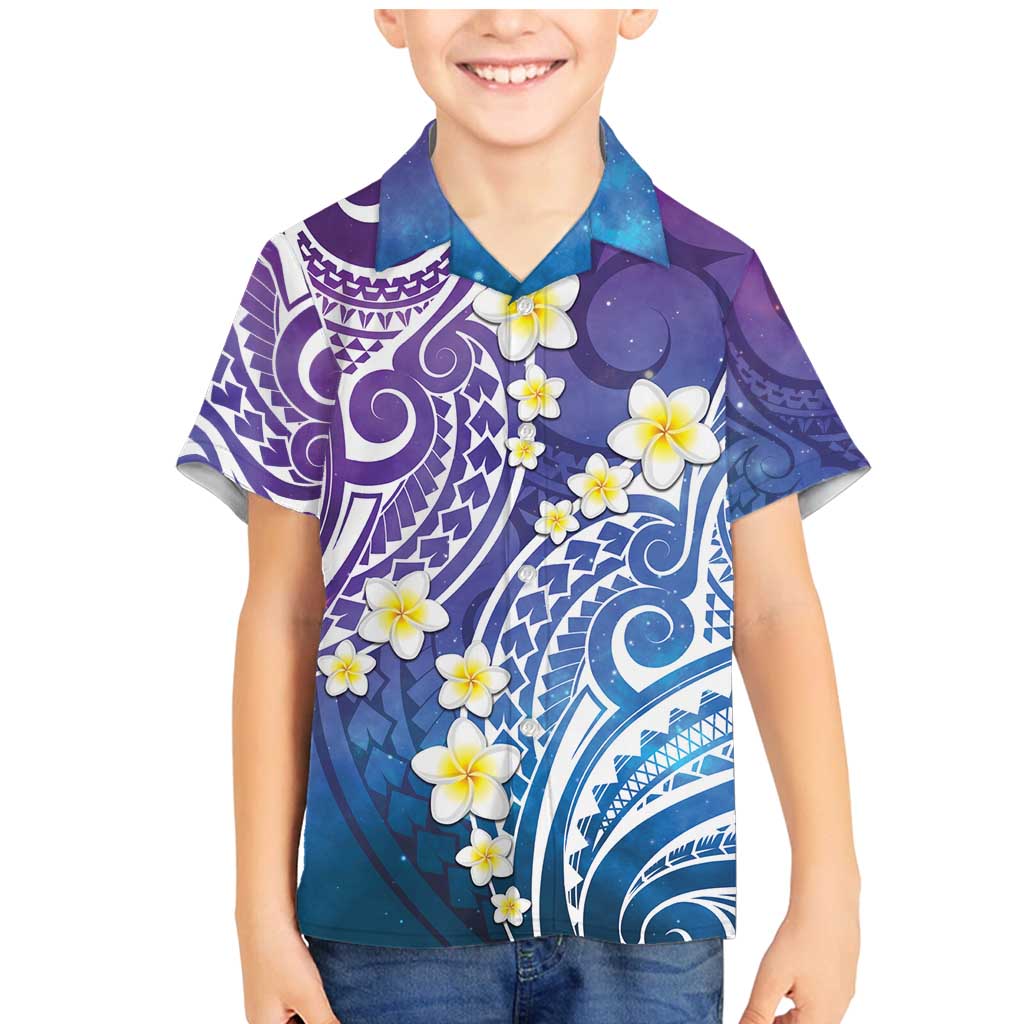 Plumeria With Galaxy Polynesian Tattoo Pattern Family Matching Mermaid Dress and Hawaiian Shirt