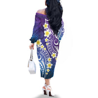 Plumeria With Galaxy Polynesian Tattoo Pattern Family Matching Off The Shoulder Long Sleeve Dress and Hawaiian Shirt