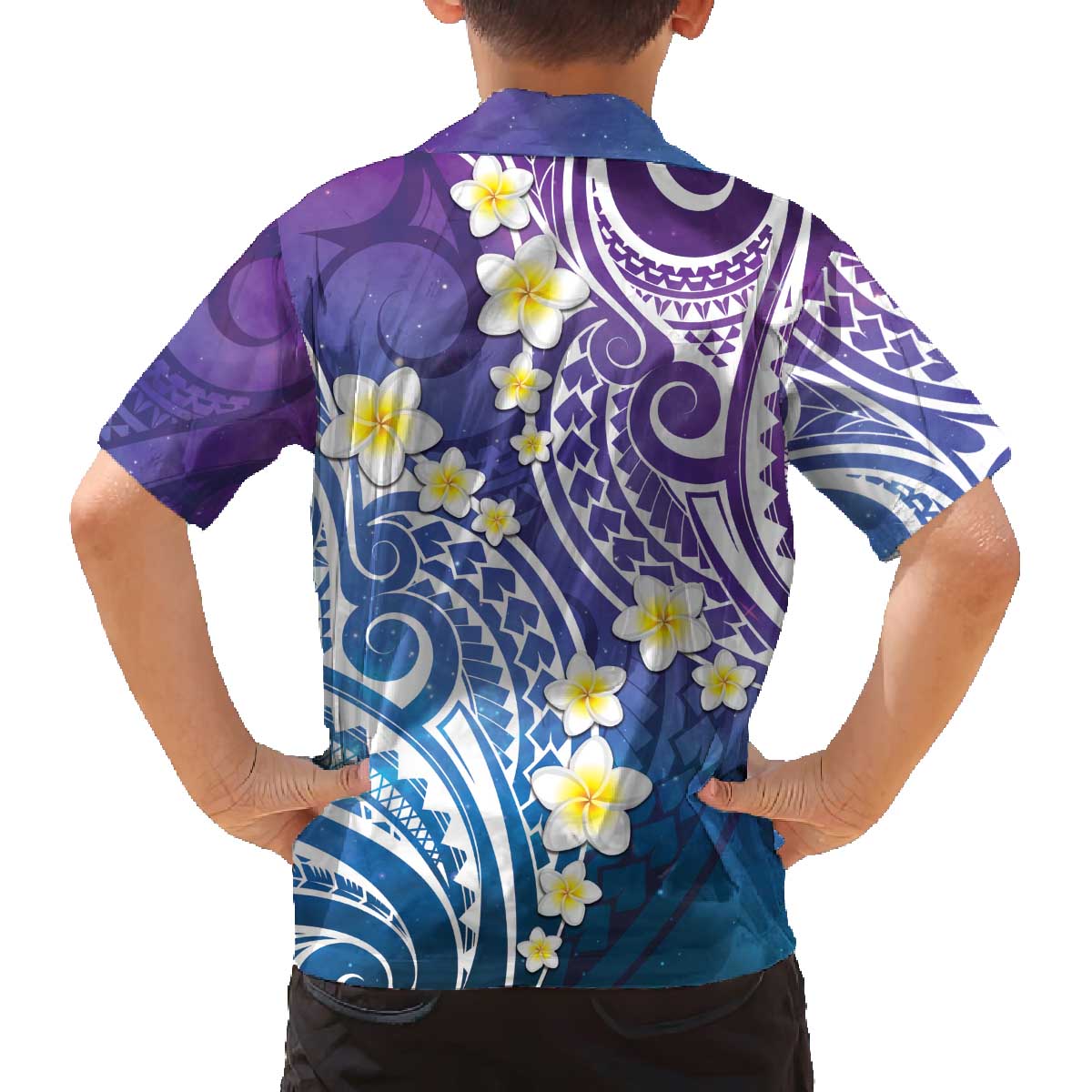 Plumeria With Galaxy Polynesian Tattoo Pattern Family Matching Off Shoulder Short Dress and Hawaiian Shirt LT05 - Polynesian Pride