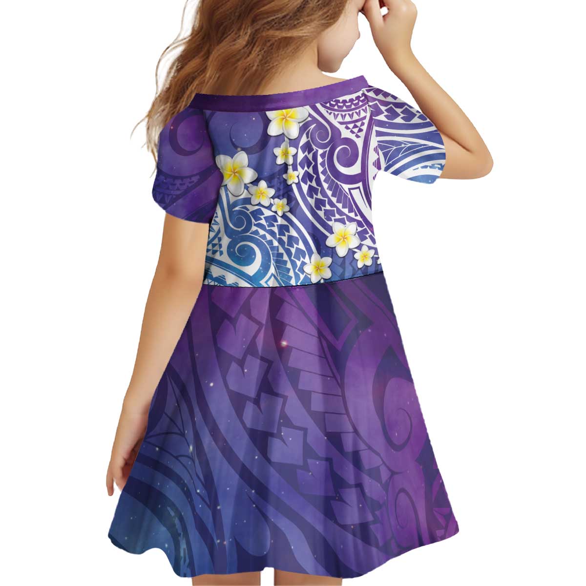 Plumeria With Galaxy Polynesian Tattoo Pattern Family Matching Off Shoulder Short Dress and Hawaiian Shirt LT05 - Polynesian Pride
