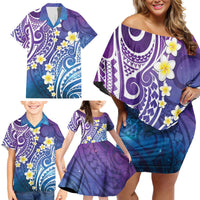 Plumeria With Galaxy Polynesian Tattoo Pattern Family Matching Off Shoulder Short Dress and Hawaiian Shirt LT05 - Polynesian Pride