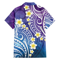 Plumeria With Galaxy Polynesian Tattoo Pattern Family Matching Off Shoulder Short Dress and Hawaiian Shirt LT05 - Polynesian Pride