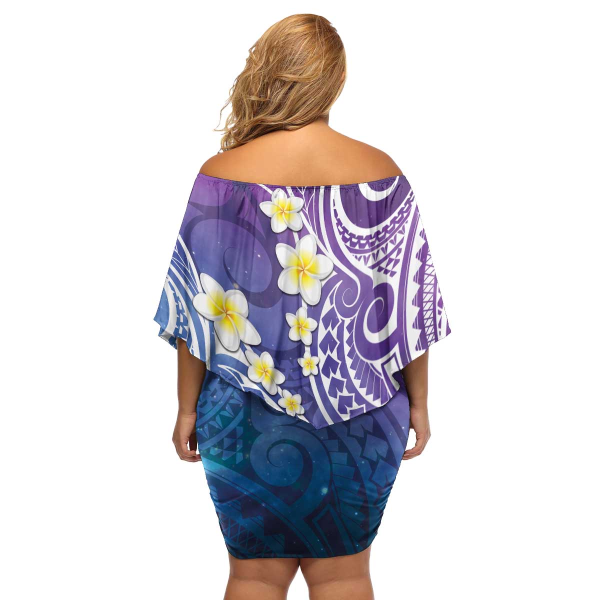 Plumeria With Galaxy Polynesian Tattoo Pattern Family Matching Off Shoulder Short Dress and Hawaiian Shirt LT05 - Polynesian Pride