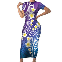 Plumeria With Galaxy Polynesian Tattoo Pattern Family Matching Short Sleeve Bodycon Dress and Hawaiian Shirt
