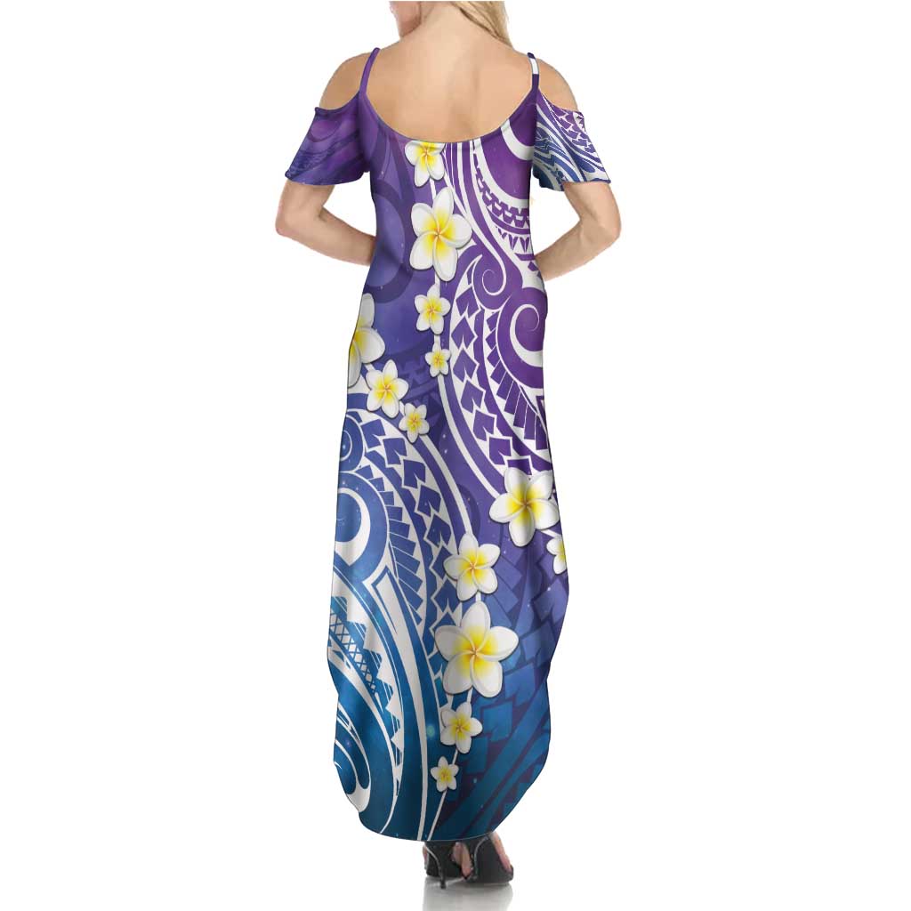 Plumeria With Galaxy Polynesian Tattoo Pattern Family Matching Summer Maxi Dress and Hawaiian Shirt