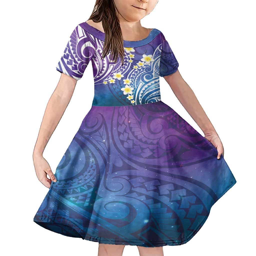 Plumeria With Galaxy Polynesian Tattoo Pattern Family Matching Tank Maxi Dress and Hawaiian Shirt LT05 Daughter's Dress Galaxy - Polynesian Pride
