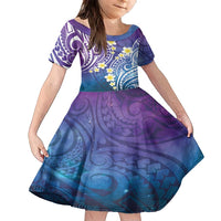 Plumeria With Galaxy Polynesian Tattoo Pattern Family Matching Tank Maxi Dress and Hawaiian Shirt LT05 Daughter's Dress Galaxy - Polynesian Pride