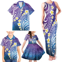 Plumeria With Galaxy Polynesian Tattoo Pattern Family Matching Tank Maxi Dress and Hawaiian Shirt LT05 - Polynesian Pride