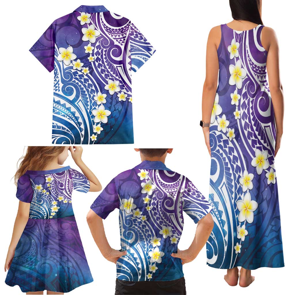 Plumeria With Galaxy Polynesian Tattoo Pattern Family Matching Tank Maxi Dress and Hawaiian Shirt LT05 - Polynesian Pride