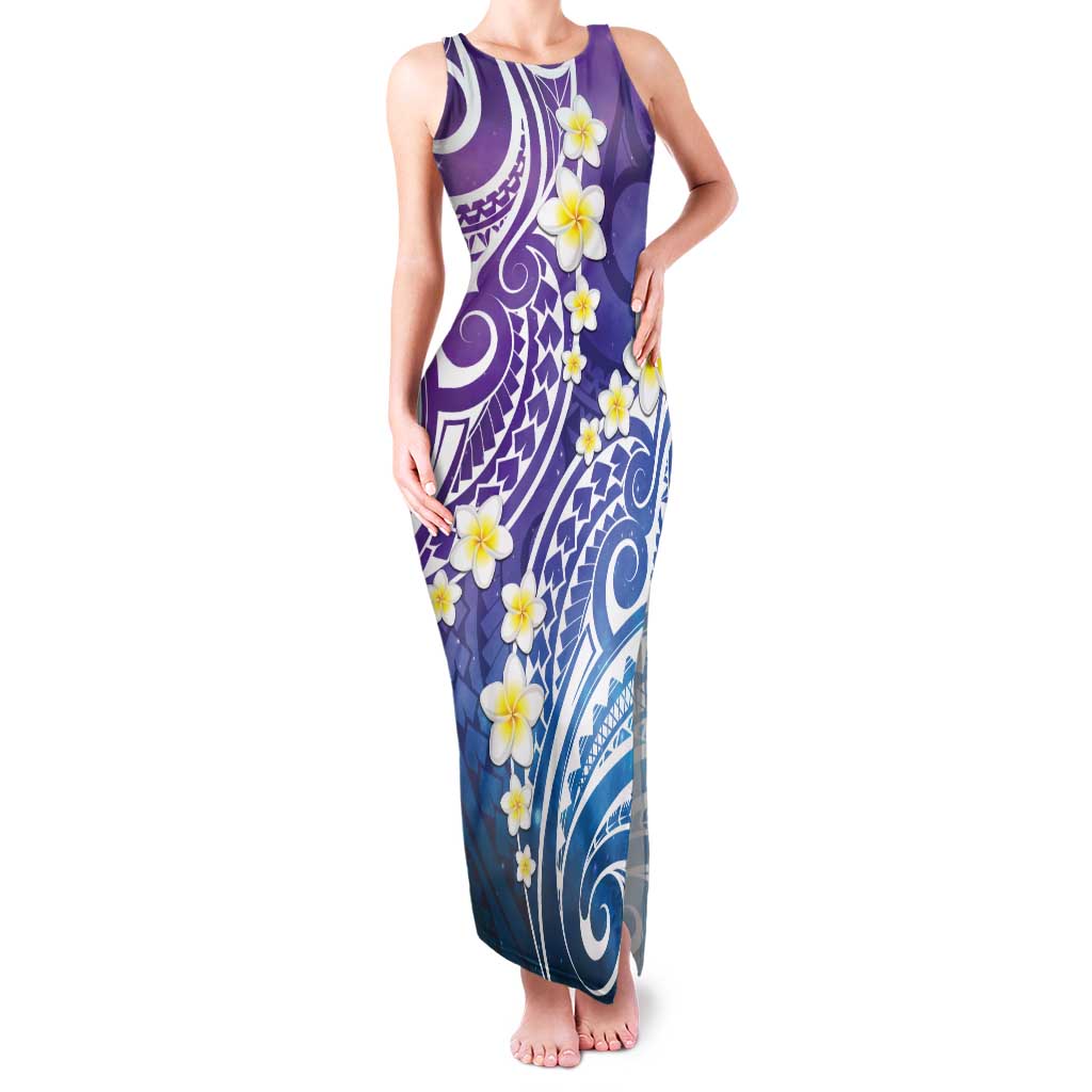 Plumeria With Galaxy Polynesian Tattoo Pattern Family Matching Tank Maxi Dress and Hawaiian Shirt LT05 Mom's Dress Galaxy - Polynesian Pride