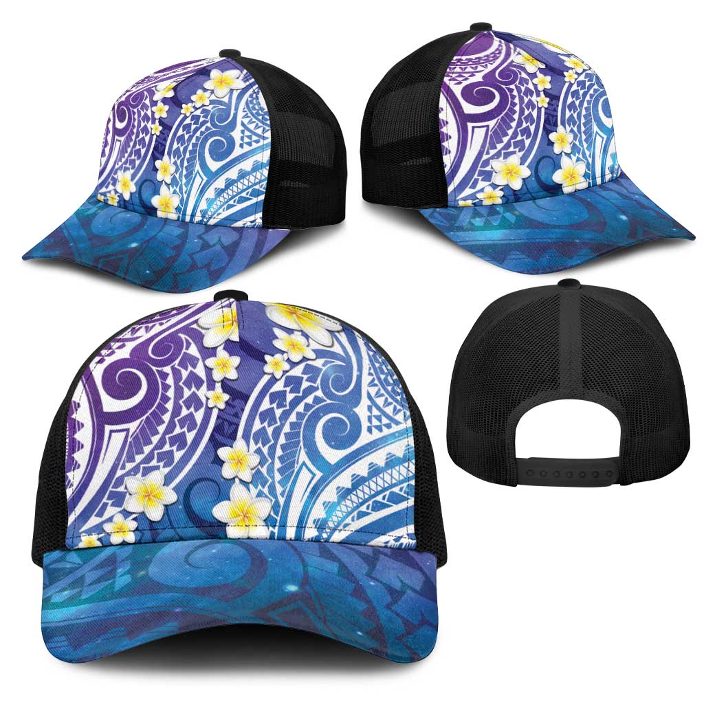 Plumeria With Galaxy Polynesian Tattoo Pattern Mesh Trucker Cap LT05 - Polynesian Pride