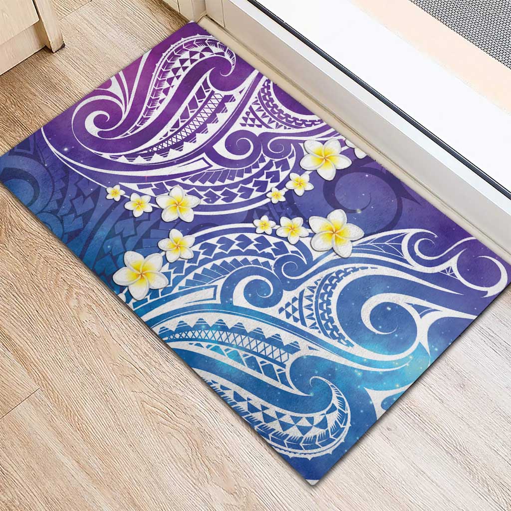 Plumeria With Galaxy Polynesian Tattoo Pattern Rubber Doormat
