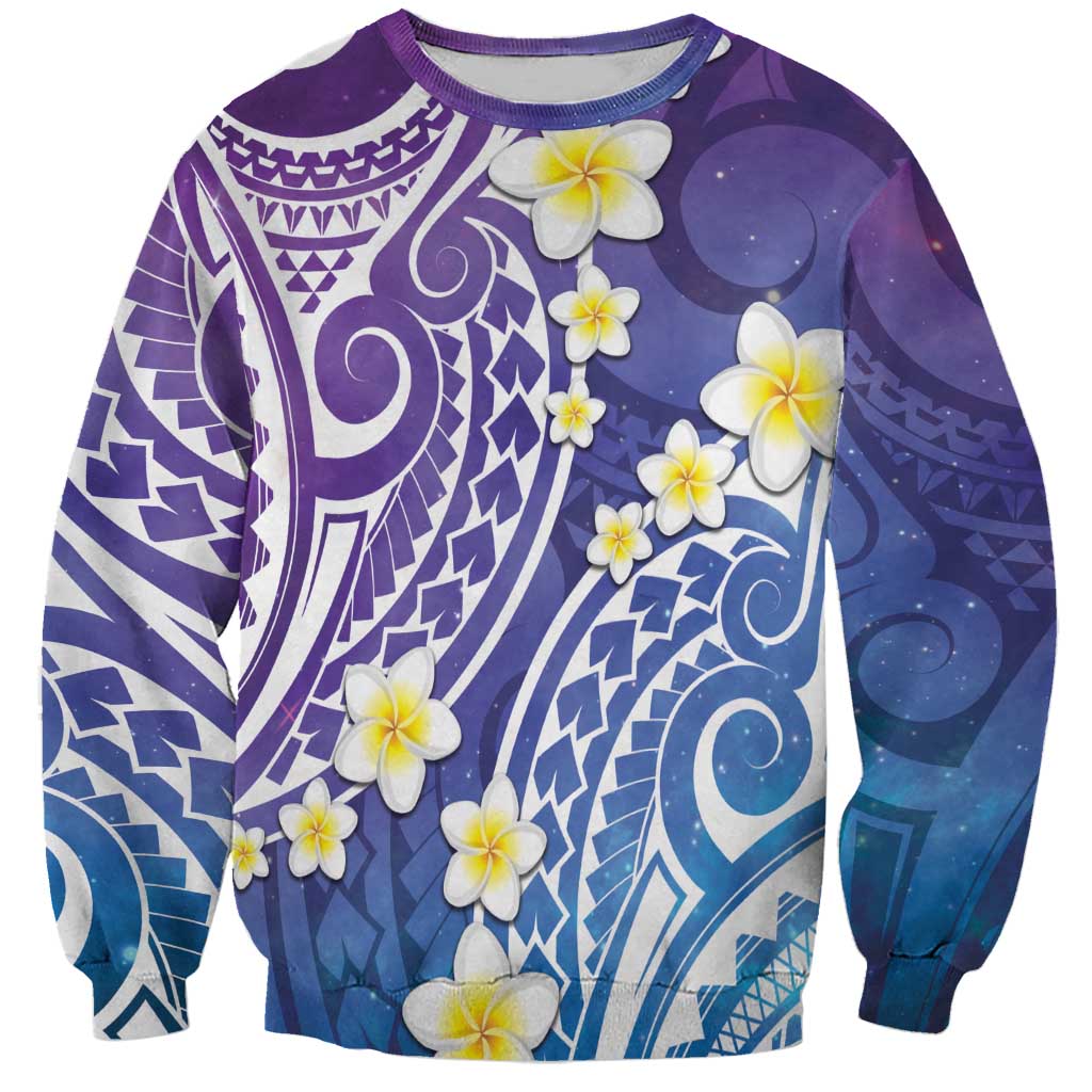Plumeria With Galaxy Polynesian Tattoo Pattern Sweatshirt LT05 Unisex Galaxy - Polynesian Pride