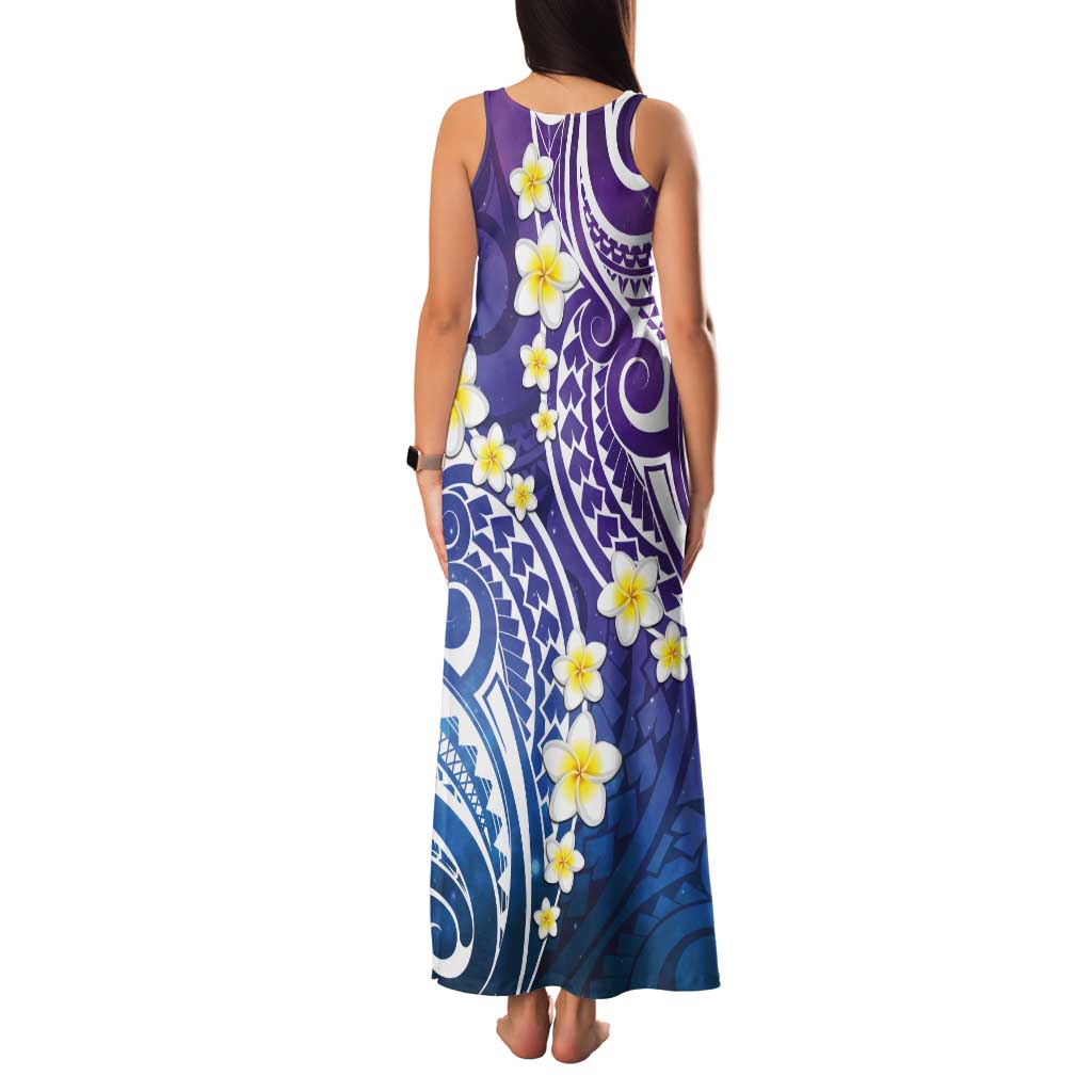 Plumeria With Galaxy Polynesian Tattoo Pattern Tank Maxi Dress