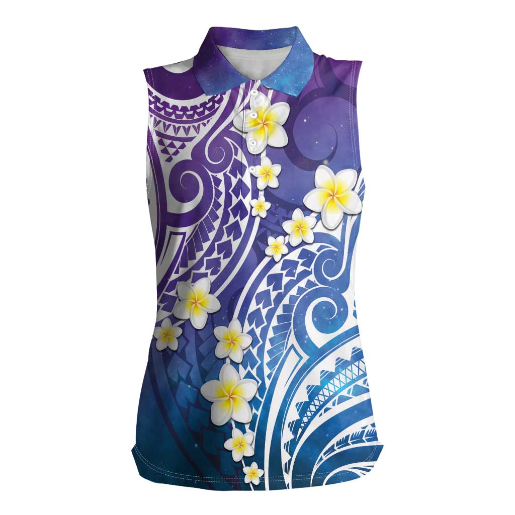 Plumeria With Galaxy Polynesian Tattoo Pattern Women Sleeveless Polo Shirt LT05 Female Galaxy - Polynesian Pride