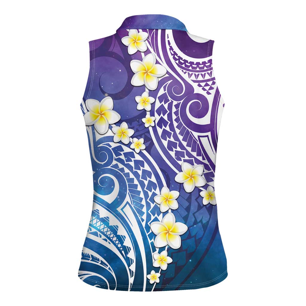 Plumeria With Galaxy Polynesian Tattoo Pattern Women Sleeveless Polo Shirt LT05 - Polynesian Pride