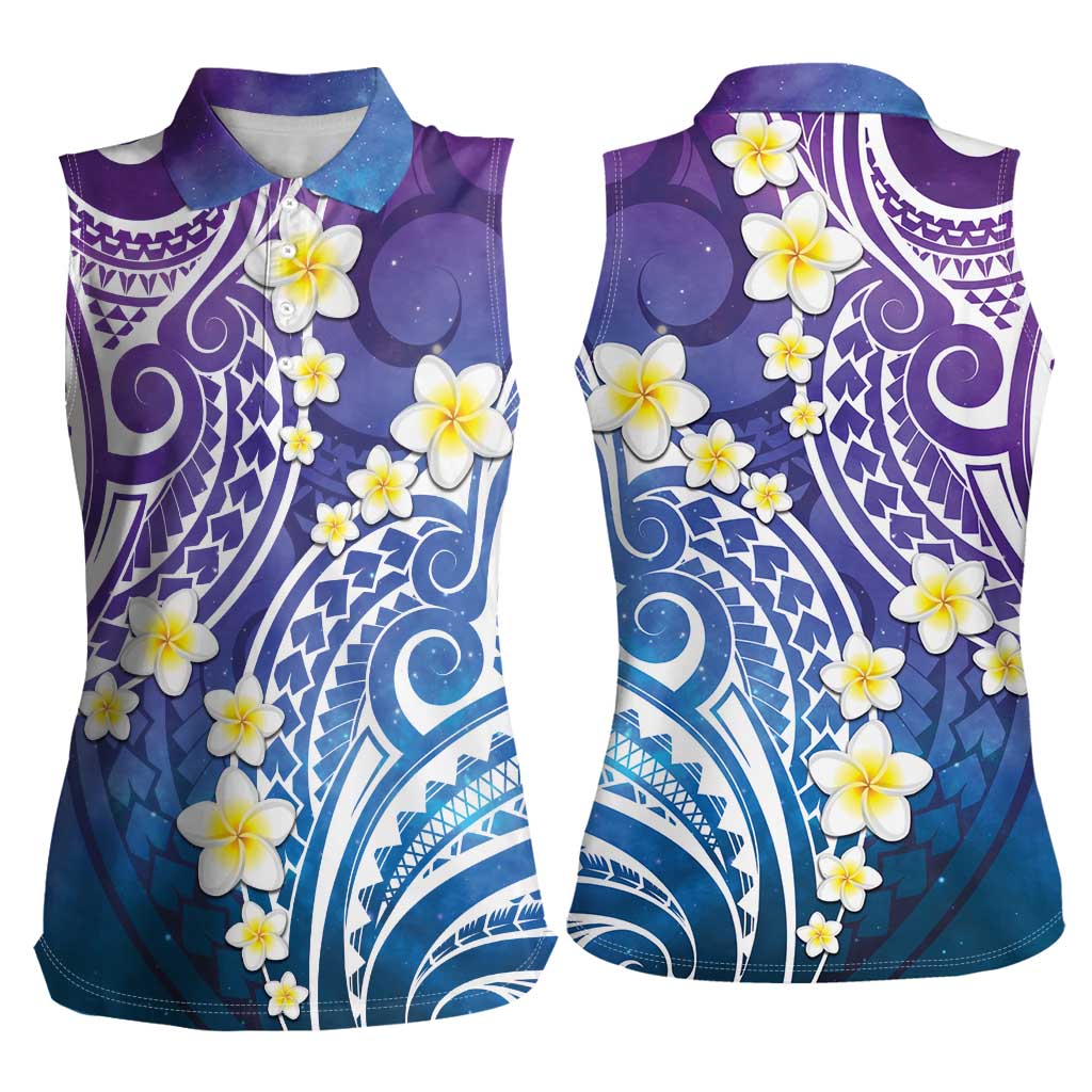 Plumeria With Galaxy Polynesian Tattoo Pattern Women Sleeveless Polo Shirt LT05 - Polynesian Pride