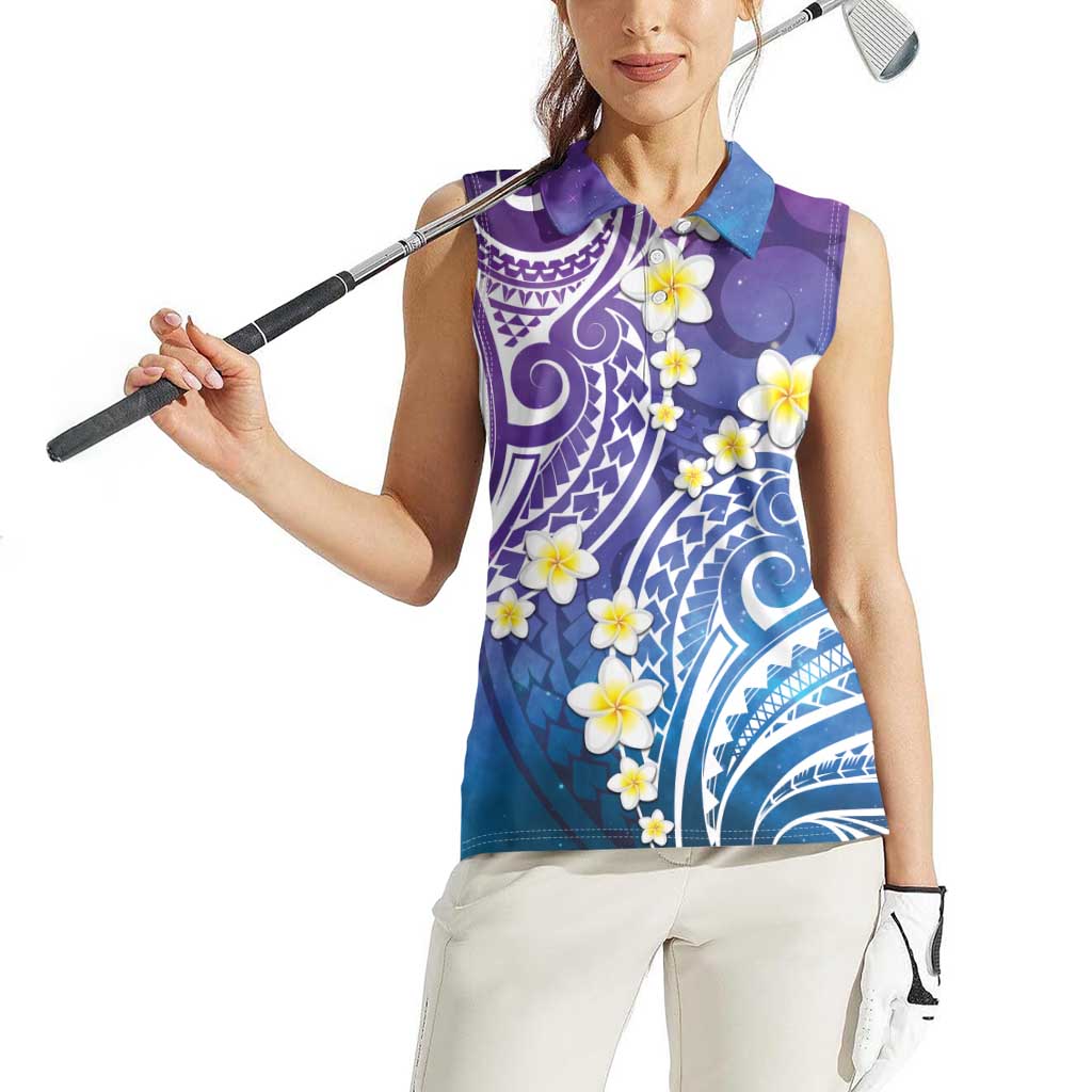 Plumeria With Galaxy Polynesian Tattoo Pattern Women Sleeveless Polo Shirt LT05 - Polynesian Pride