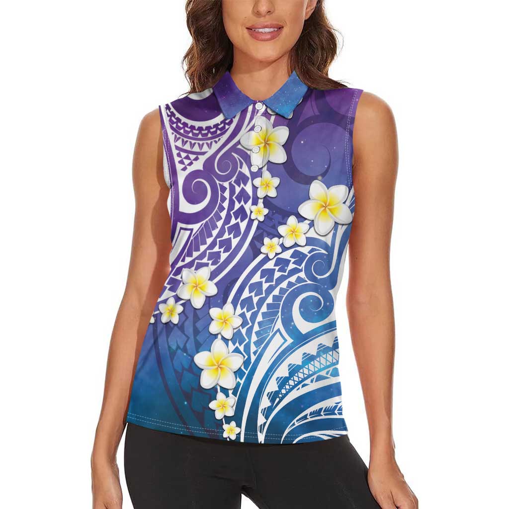 Plumeria With Galaxy Polynesian Tattoo Pattern Women Sleeveless Polo Shirt LT05 - Polynesian Pride