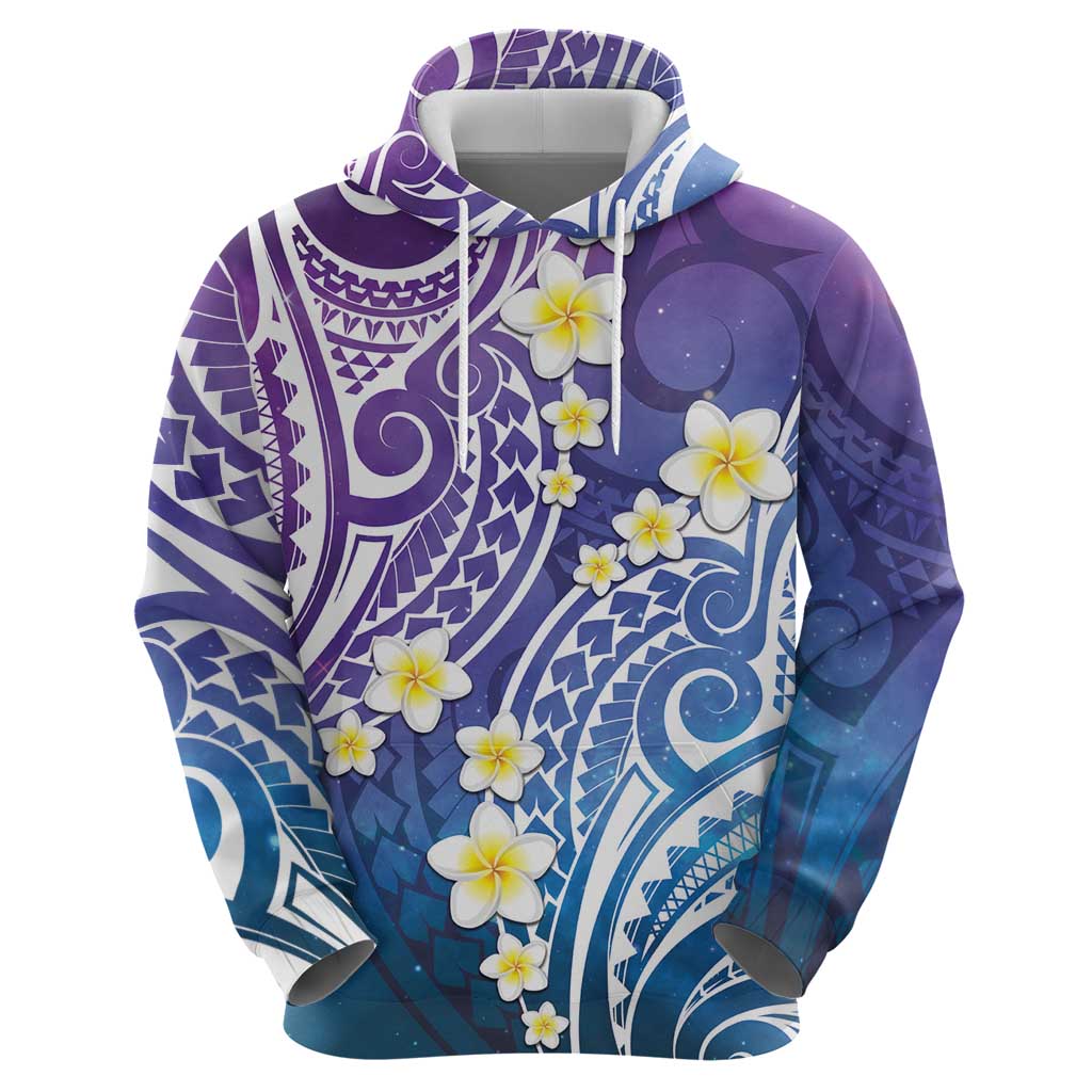 Plumeria With Galaxy Polynesian Tattoo Pattern Zip Hoodie