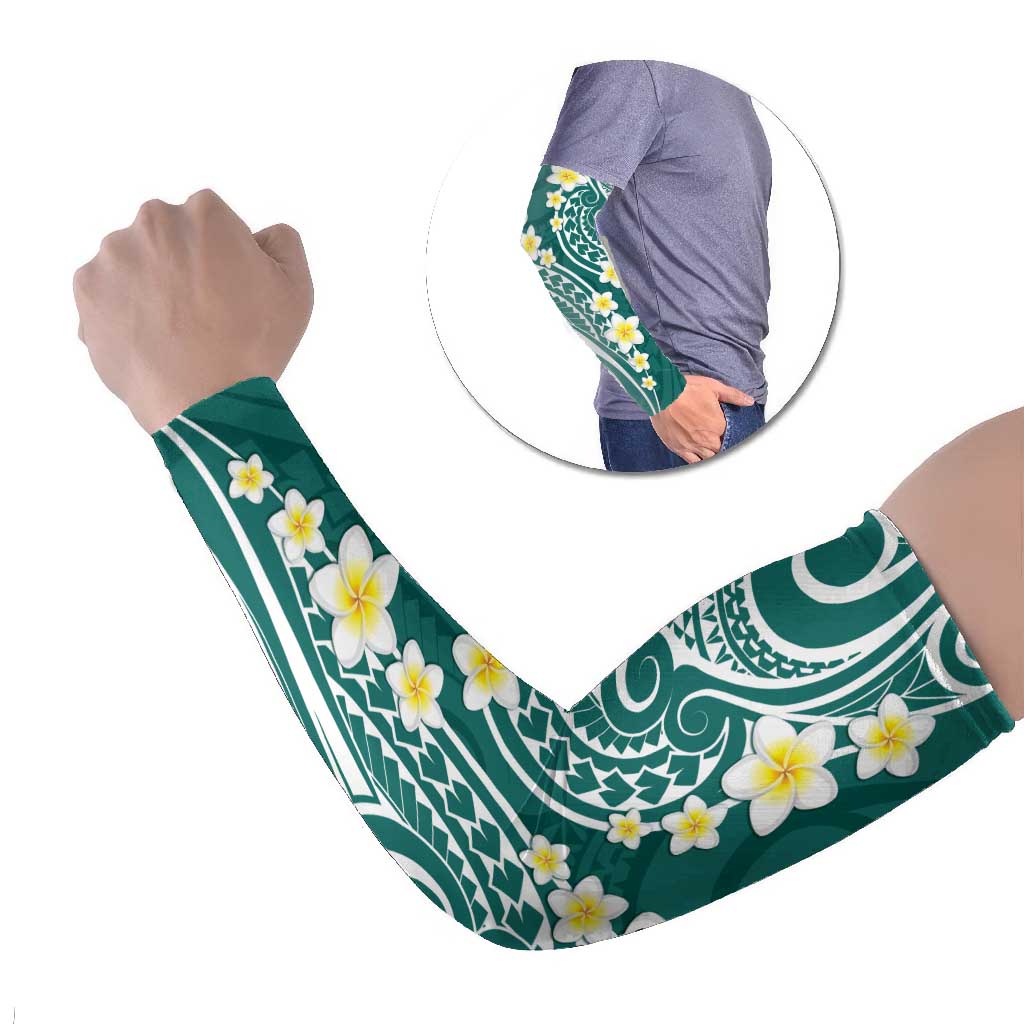 Plumeria With Teal Polynesian Tattoo Pattern Arm Sleeves LT05 Set of 2 Teal - Polynesian Pride