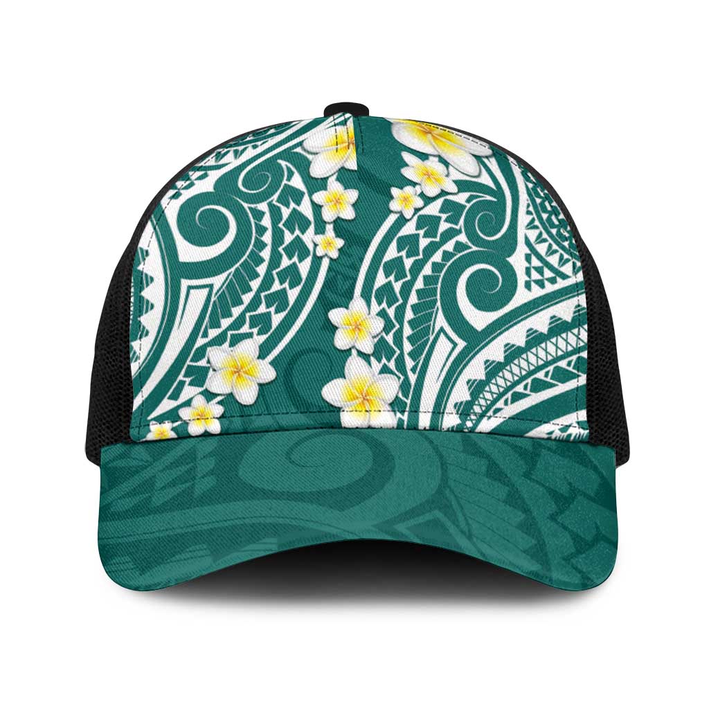 Plumeria With Teal Polynesian Tattoo Pattern Baseball Net Cap LT05 One Size Black Teal - Polynesian Pride