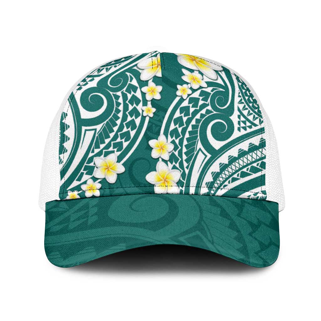 Plumeria With Teal Polynesian Tattoo Pattern Baseball Net Cap LT05 One Size White Teal - Polynesian Pride